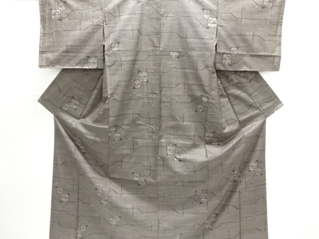 JAPANESE KIMONO / DORO OSHIMA TSUMUGI (5 maruki) / WOVEN ABSTRACT PATTERN 